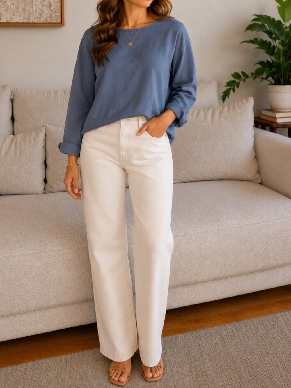 Madewell Muted Blue Open Back Button Blouse Drapey Long Sleeve Top Size Small